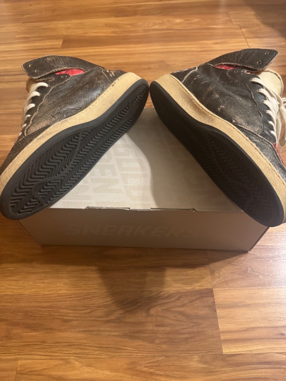 Golden Goose Sky Star High Top Sneakers Black Red Metallic Leather EU 44 US 11 - Picture 2 of 6